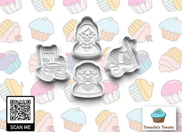 Grandparents Theme Fondant/cookie stamps with cutters 