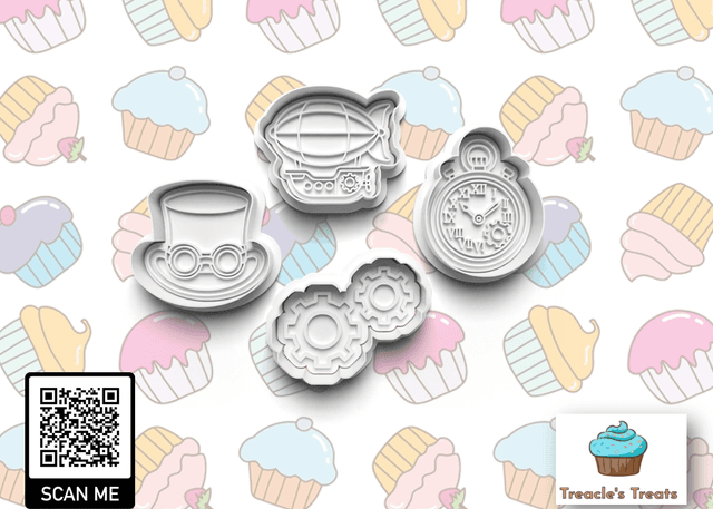 Streampunk Theme Fondant/cookie stamps with cutters 