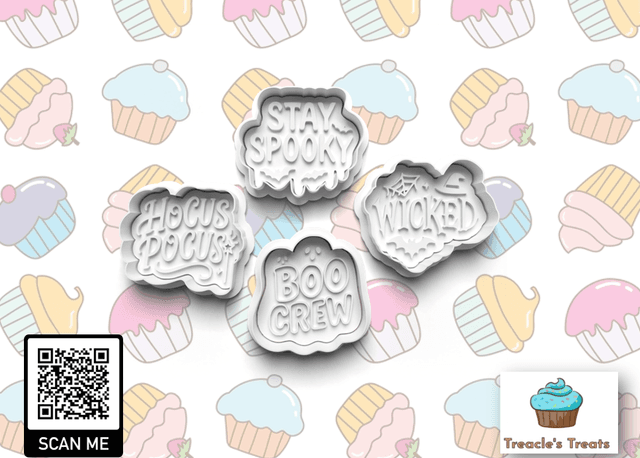Halloween Slogans Fondant/cookie stamps with cutters