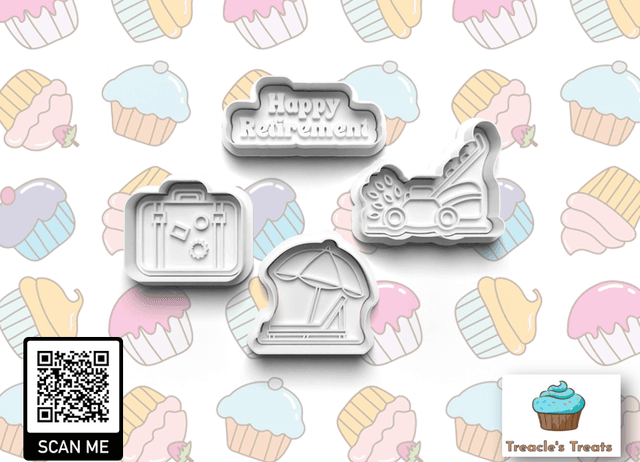 Happy Retirement Theme Fondant/cookie stamps with cutters